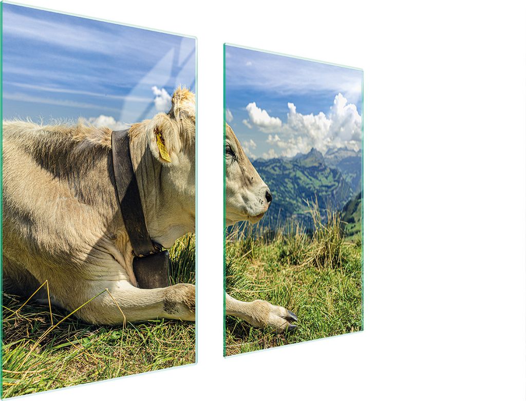 Herdabdeckplatten 2 teilig 75x52 Glaskeramikkochfeld Abdeckung Glas Schneidebrett Kuh Berge