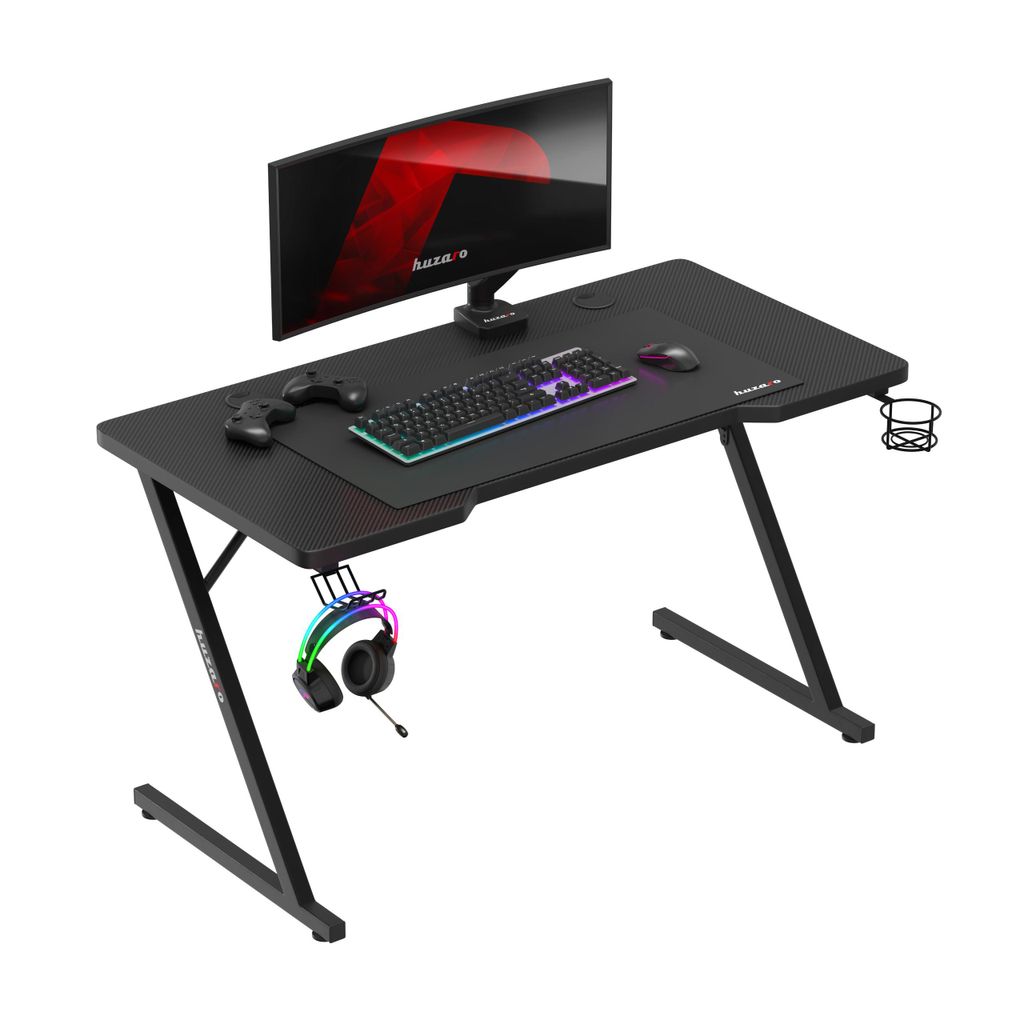 Huzaro Hero 2.5 | Gaming Tisch PC Schreibtisch Computertisch | Getränkehalter Kopfhörerhalter Carbon Tischplatte 120x60cm | Homeoffice Gamer | Sc...