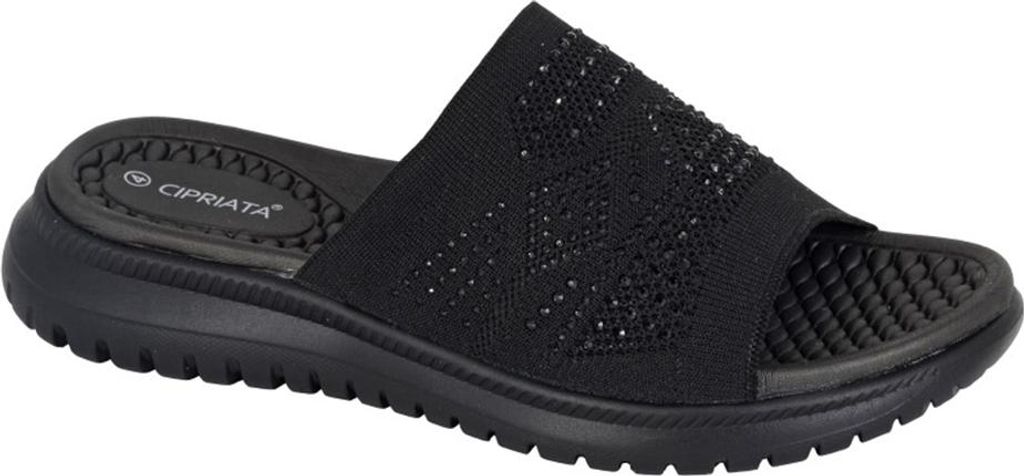 Cipriata - "Eliana" Strassbesatz Badesandale für Damen DF4643 (38 EU) (Schwarz)