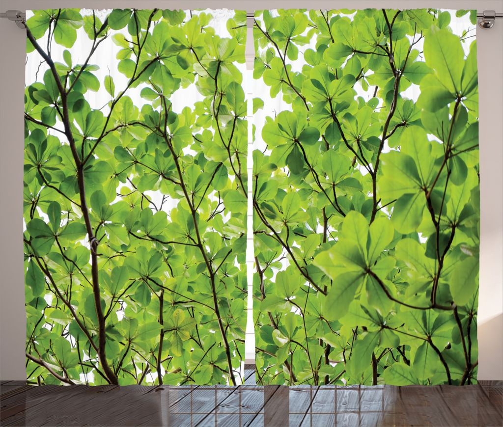 ABAKUHAUS Grün Rustikaler Vorhang, Sommer Frische Blätter, Wohnzimmer Universalband Gardinen mit Schlaufen und Haken, 280 x 245 cm, Grün