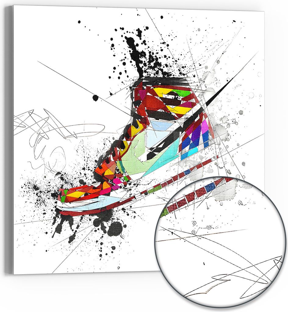 DEQOART Hybrid Leinwand Bild 30x30 cm 'Urbaner Sneaker Rausch' Wandbild Glas flach modern
