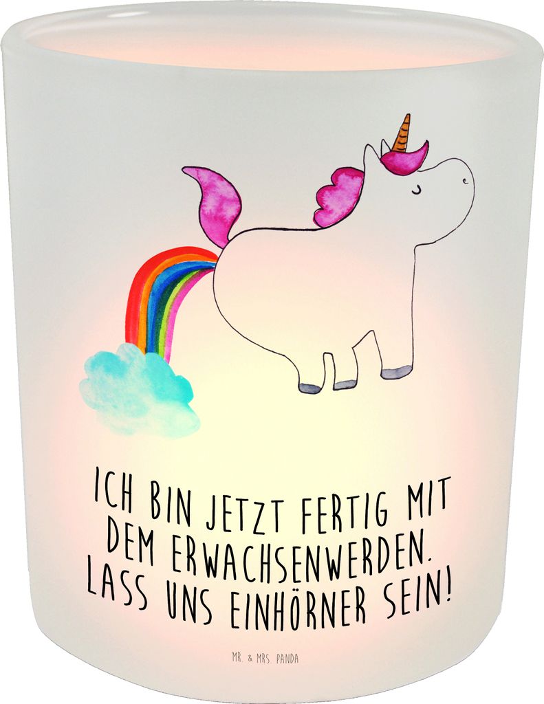 Mr. & Mrs. Panda Kerzenhalter Einhorn Pupsen - Transparent - Geschenk, glaswindlicht, Freundin, Pups, Teelichthalter, Lustig, Glas, Windlicht, Rege...