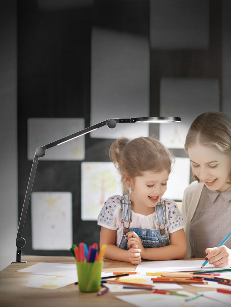 LED Klemmleuchte Schreibtischlampe 15W dimmbar Schwenkarm 2 Leucht Schwenkarm