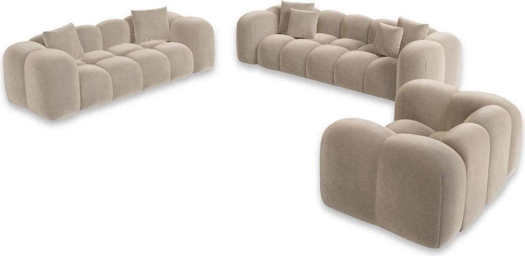 Samtstoff 3-2-1-Sitzer Sofa Set Valora Creme