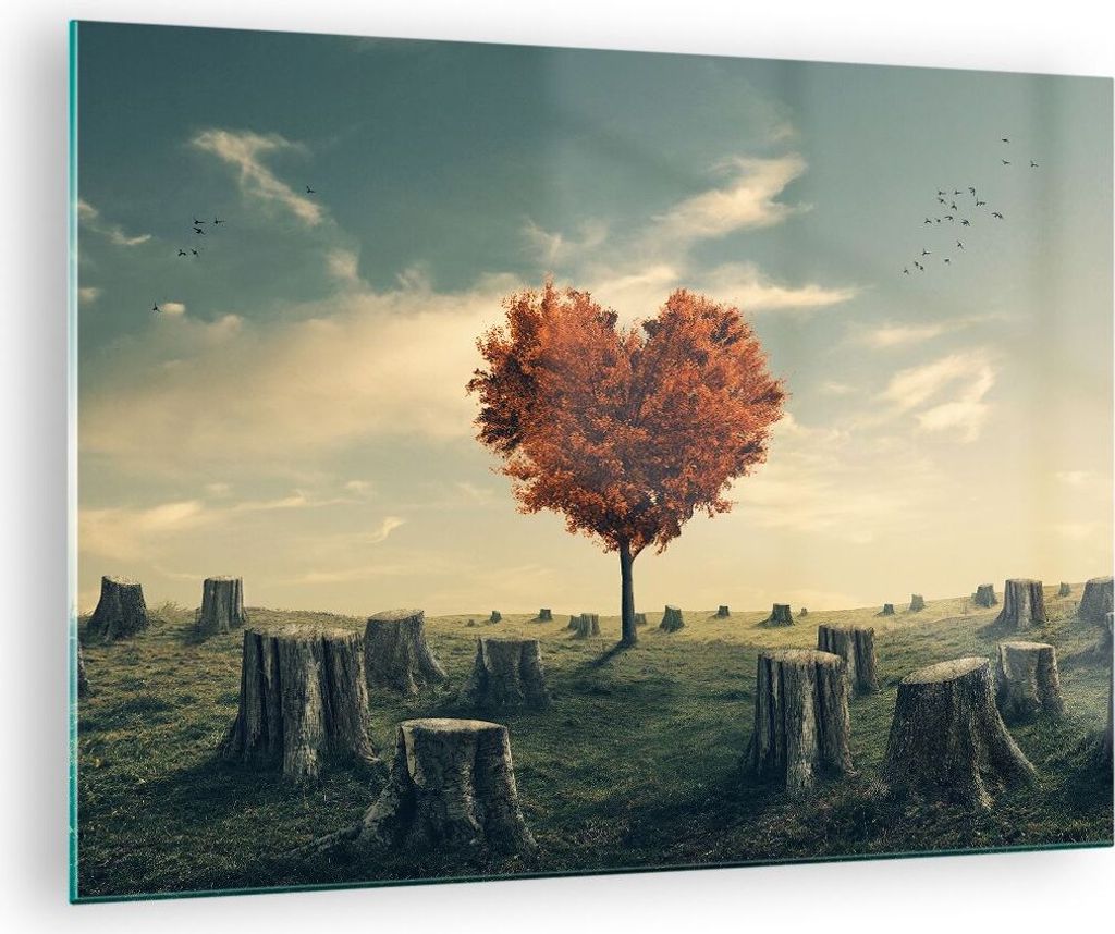 Bilder auf glas - Baum Natur Wiese - 70x50cm - Glasbilder - Wandbilder - Kunstdruck - zum Aufhängen bereit - Wanddekoration aus Glas - Glas Bilder...