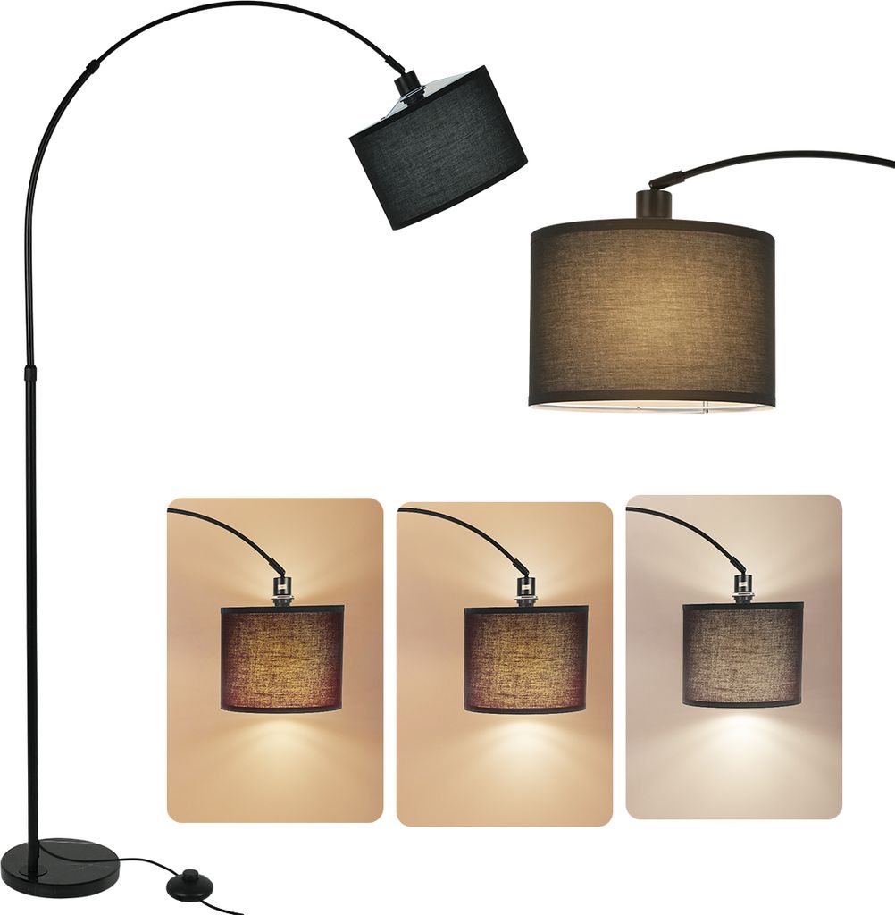 MULISOFT Stehlampe Bogenlampe Dimmbar (12W LED Glühbirne inklusive), 3 Farbtemperaturen, 148-183cm, Standleuchte mit drehbarer Lampenkopf, Marmorf...