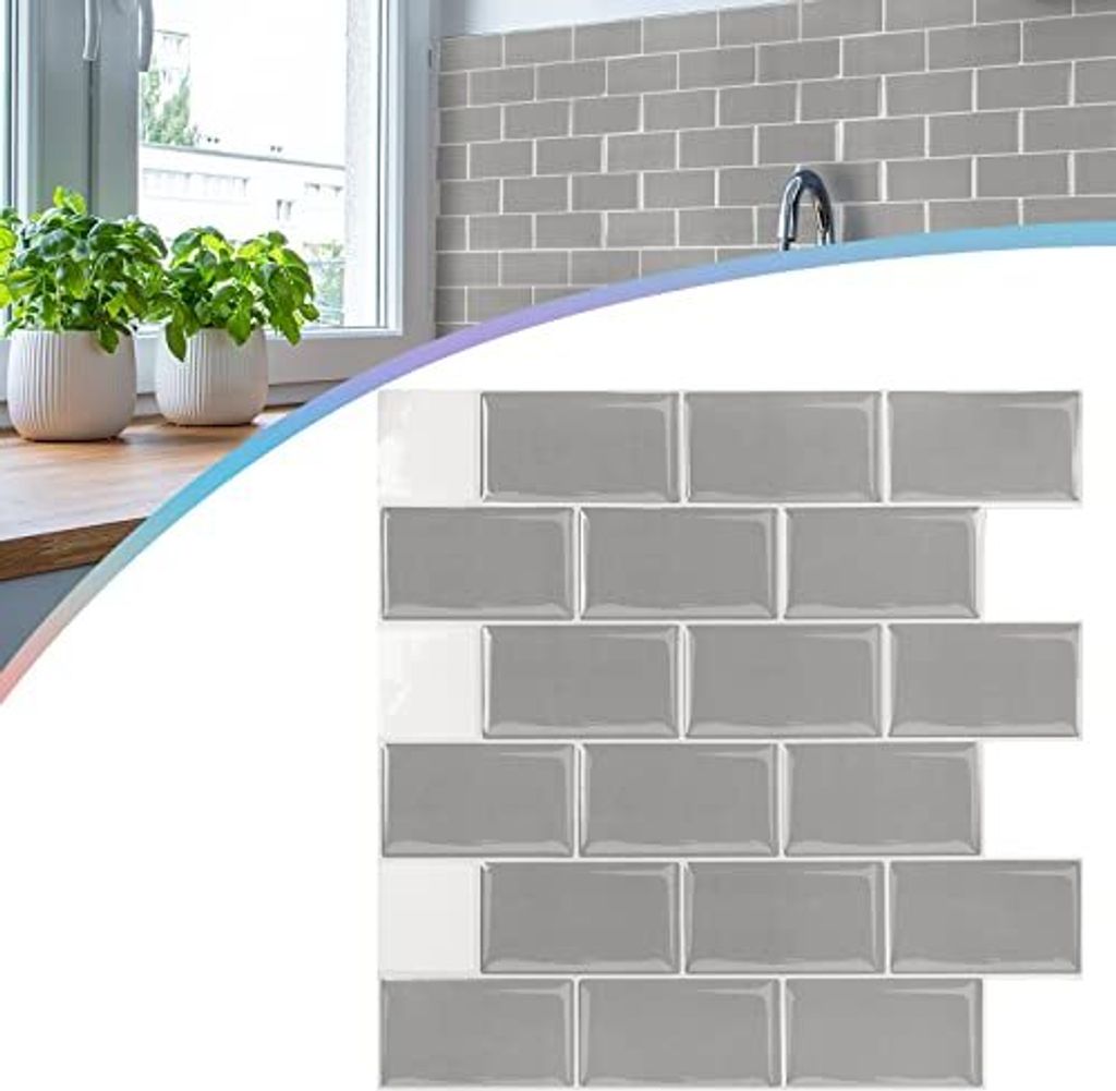 JOIEYOU Fliesenaufkleber 30x30cm 3D Klebefliesen Küchenrückwand Selbstklebende Vinyl Fliesen Wasserdicht Spritzschutz Wandfliesen Fliesenfolie f...