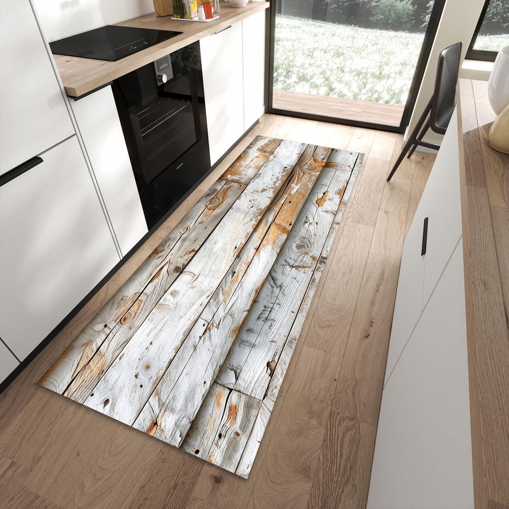 Küchenteppich 90x240cm rutschfest & abwischbar PVC Läufer - Verwittertes Holz Brettpanel