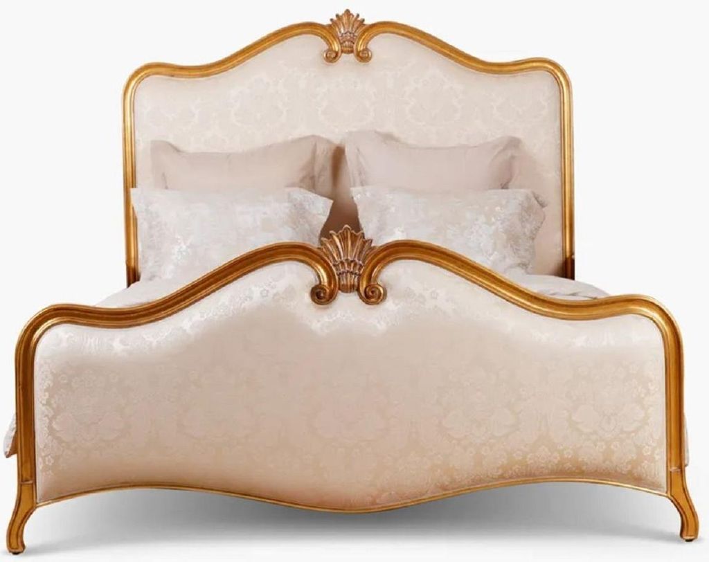 Casa Padrino Luxus Barock Doppelbett Gold / Creme Muster / Antik Gold - Prunkvolles Massivholz Bett - Luxus Schlafzimmer Möbel im Barockstil - Bar...