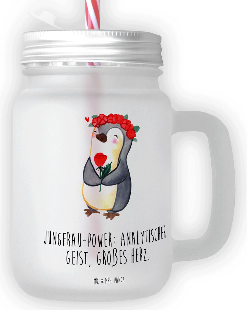 Mr. & Mrs. Panda Glas Jungfrau Astrologie - Transparent - Geschenk, Becher mit Deckel, Sternzeichen, Für Smoothies, Geschenke Frauen, Mason Jar, T...