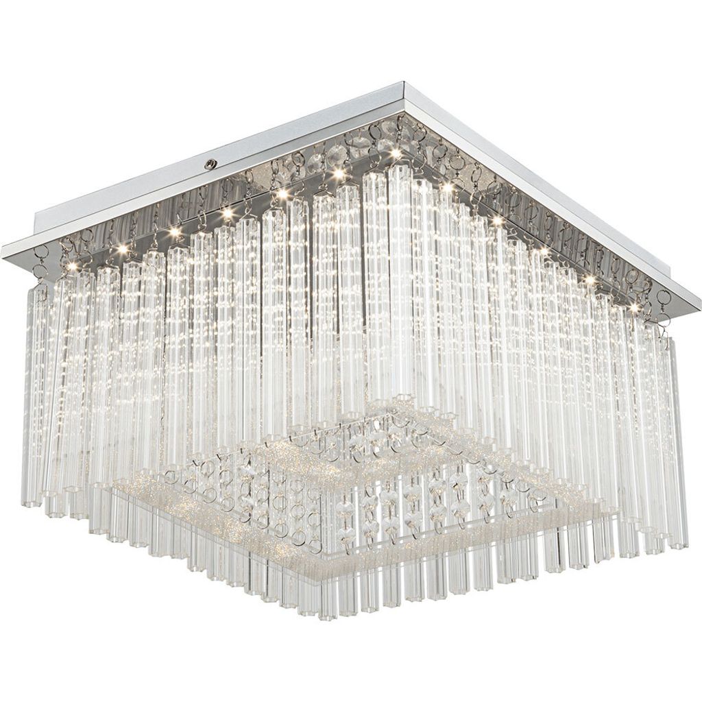 LED Deckenlampe, Chrom, Glasstäbe, Kristalle, klar Produktbild 