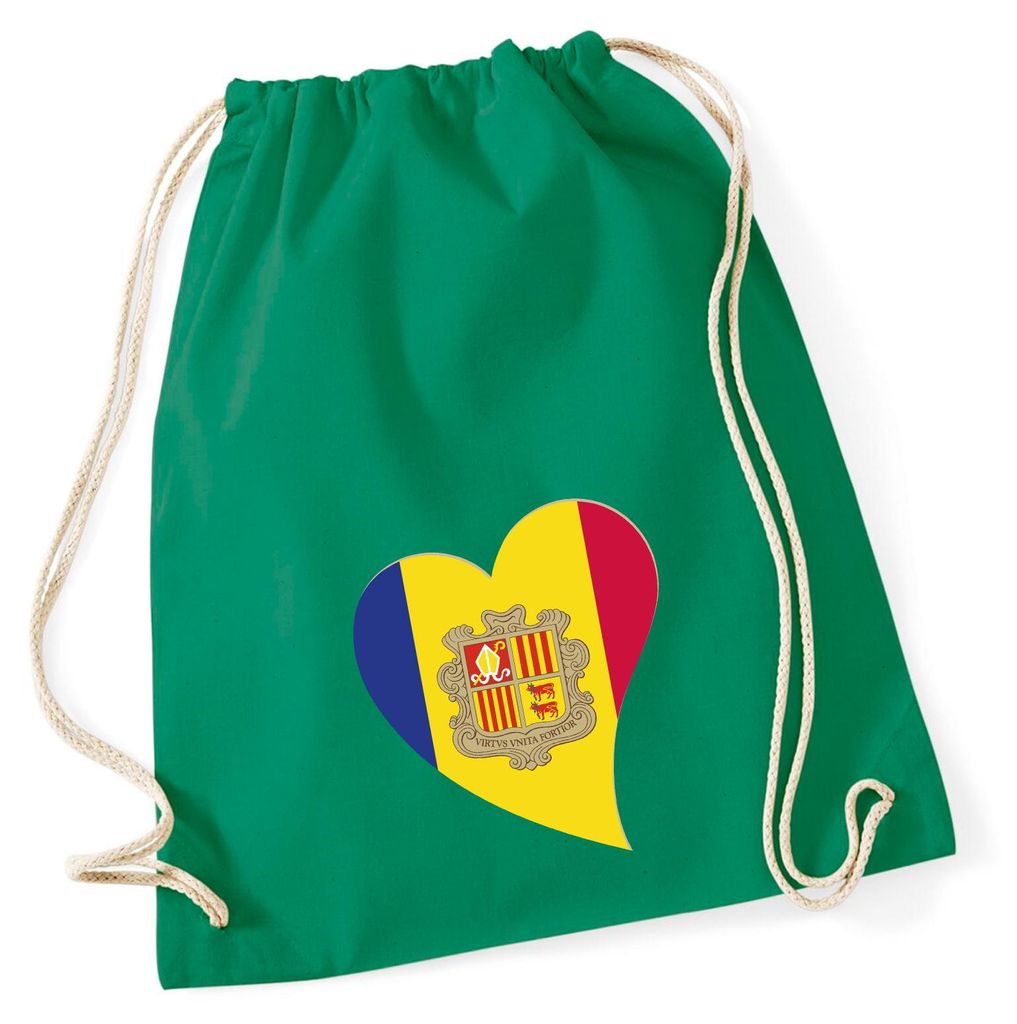 Huuraa Turnbeutel Andora Flagge Herz 12 Liter Kelly Green Baumwolle Rucksack Geschenkidee