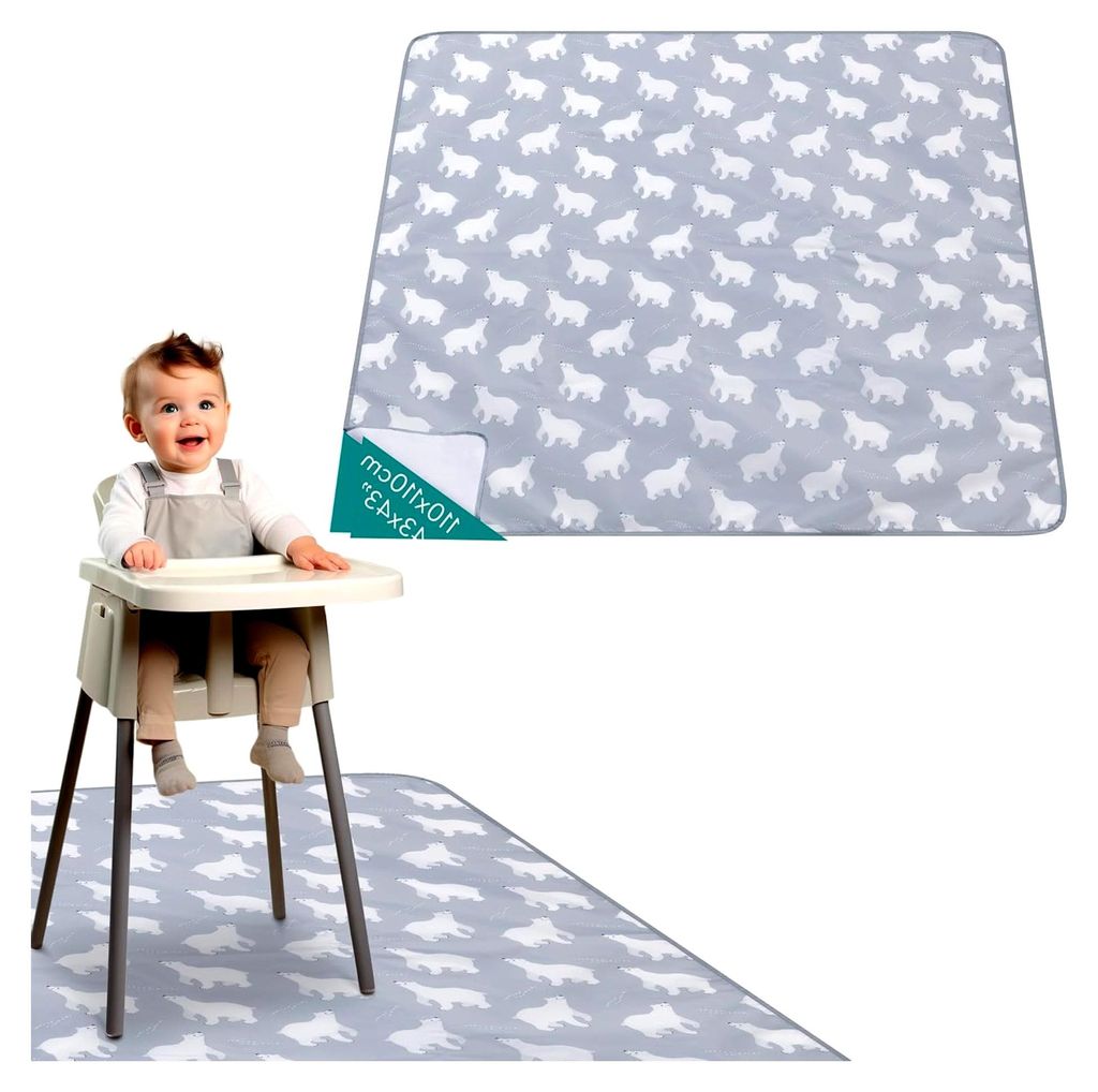 Rutschfeste Unterlage für Hochstühle - Wasserdichte Spritzmatte - 110 x 110 cm - Bodenschutzmatte - Spritzschutz für Baby Hochstuhl