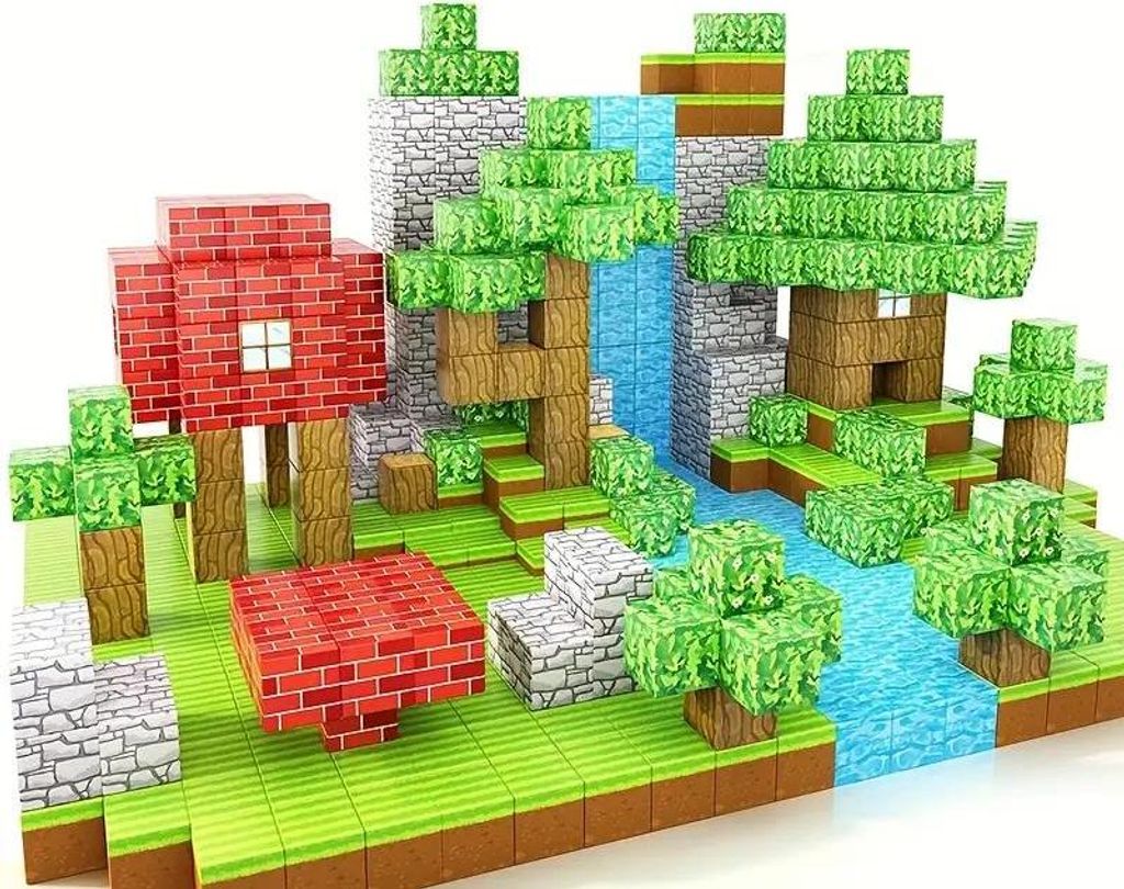 Magnetická sada kostek Minecraft 100ks + 3 figurky. Obrázek produktu 