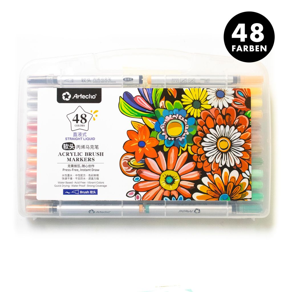 Artecho Acrylstifte Set – 48 Farben, Direktflüssig & Produktbild 