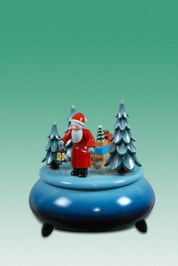 Spieldose Weihnachtsmann mit Schlitten bunt ØxH 18x20cm NEU