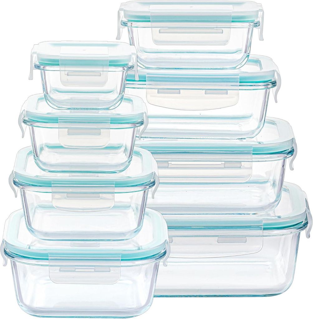 8er Glasbehälter Mit Deckel, Glas Frischhaltedosen Mit Deckel, Meal Prep Boxen für Lebensmittel, Mikrowellen, BPA-Freie (Green)