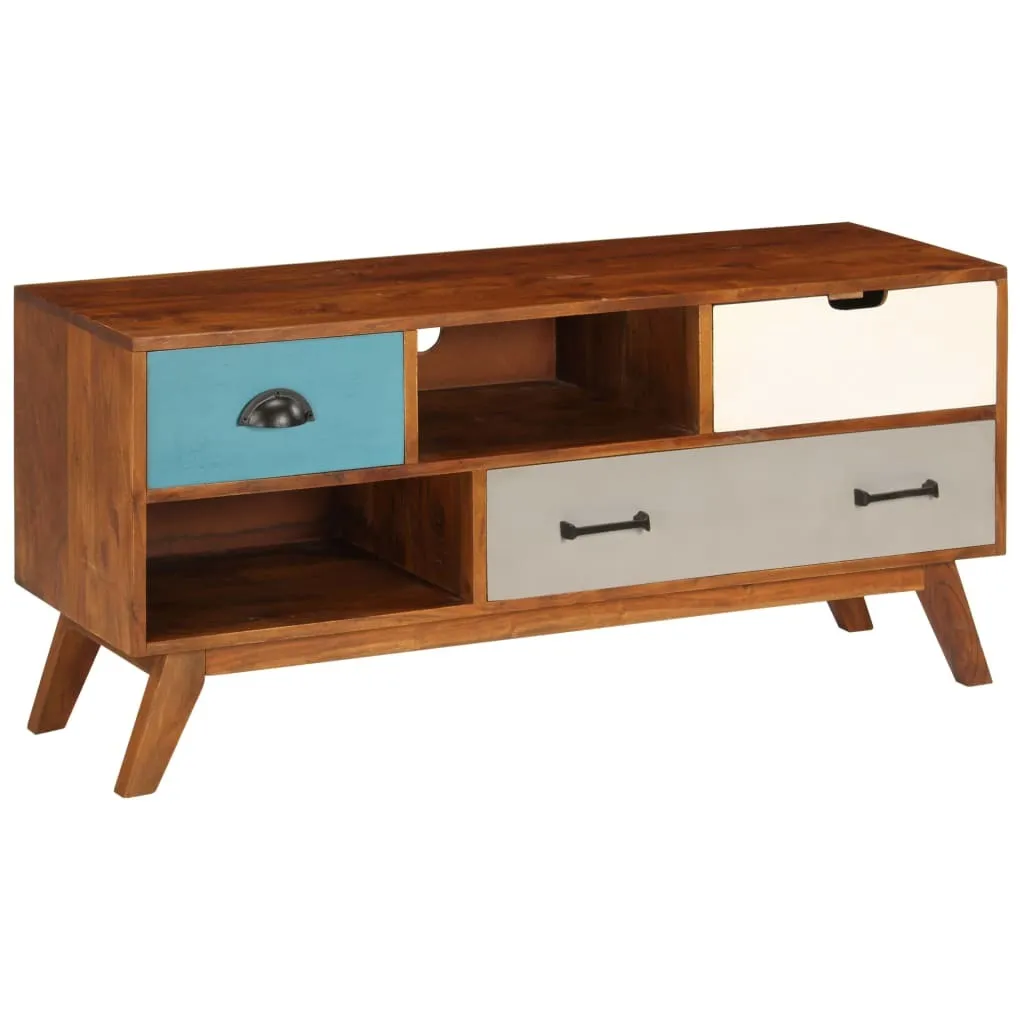 Meuble TV bois massif acacia 110 cm vidaXL avec 3 tiroirs de stockage