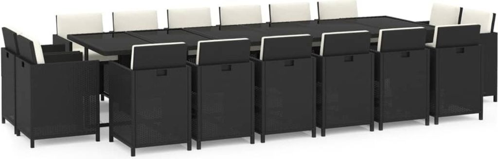 17-tlg. Garten-Essgruppe mit Kissen Poly Rattan Schwarz