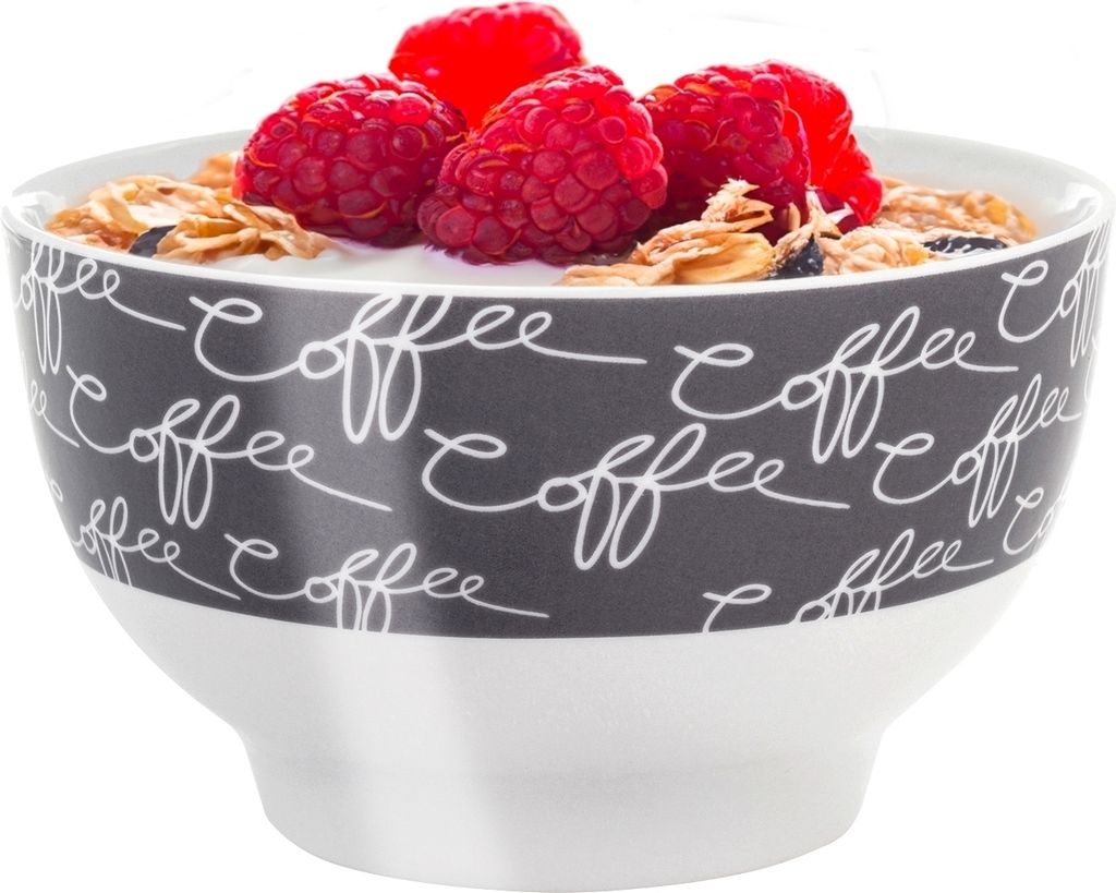 Müslischale - Grau - Weiß - Porzellan - mit weißem Schriftzug