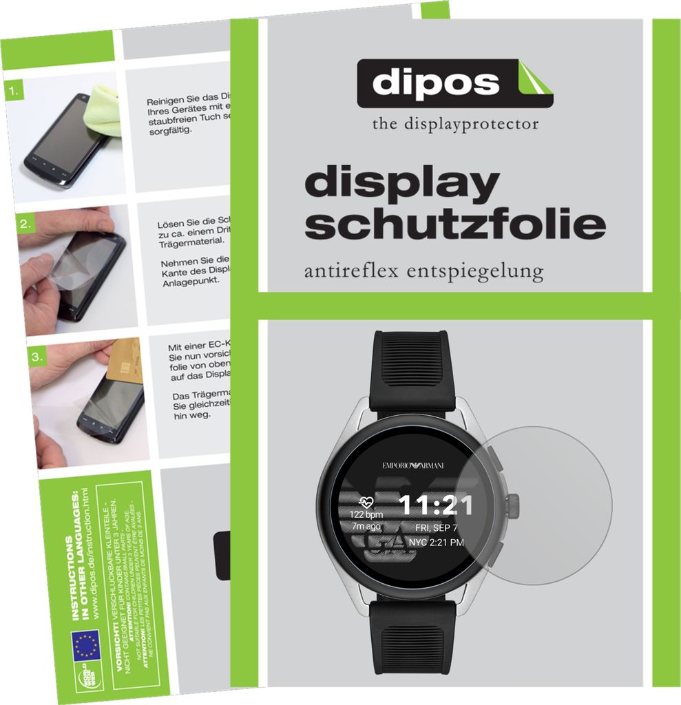 1x Schutzfolie für Emporio Armani Smartwatch 3 matt Displayschutzfolie Folie Display Schutz dipos