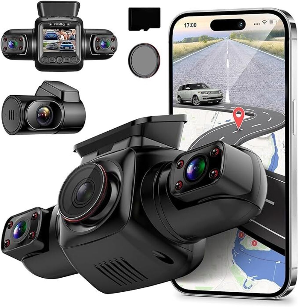 4 Kanal Dashcam Auto 4x1080P Vorne, Hinten, Links und Rechts Dash Cam mit GPS WiFi, 360° Ansicht, 24H Parkmodus, Nachtsicht Dashcams mit CPL