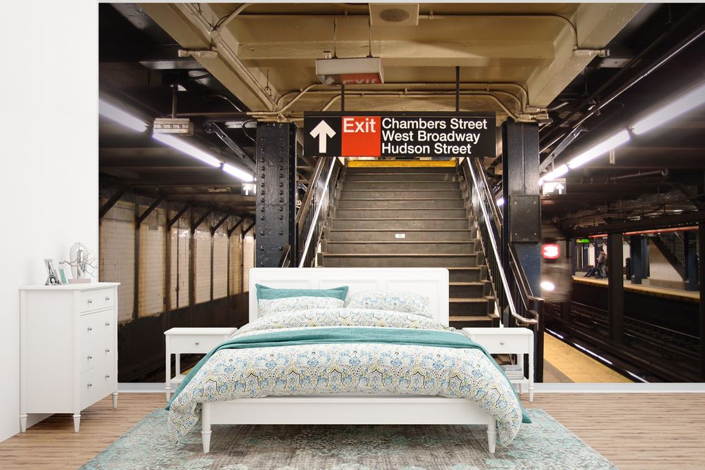 MuchoWow Fototapete für Wohnzimmer oder Schlafzimmer Wandtapete Vinyl Motivtapete Treppe zum Ausgang der New Yorker U-Bahn-Station - 375x280 cm ...