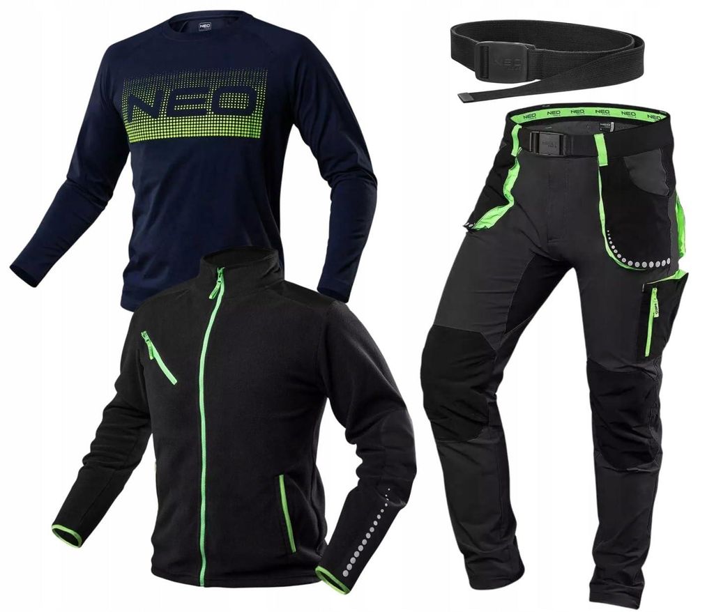 NEO TOOLS PREMIUM Arbeitskleidung Herren Set (Größe S-3XL) – Stretch-Arbeitshose, Robuster Polar-Fleece und Langarmshirt