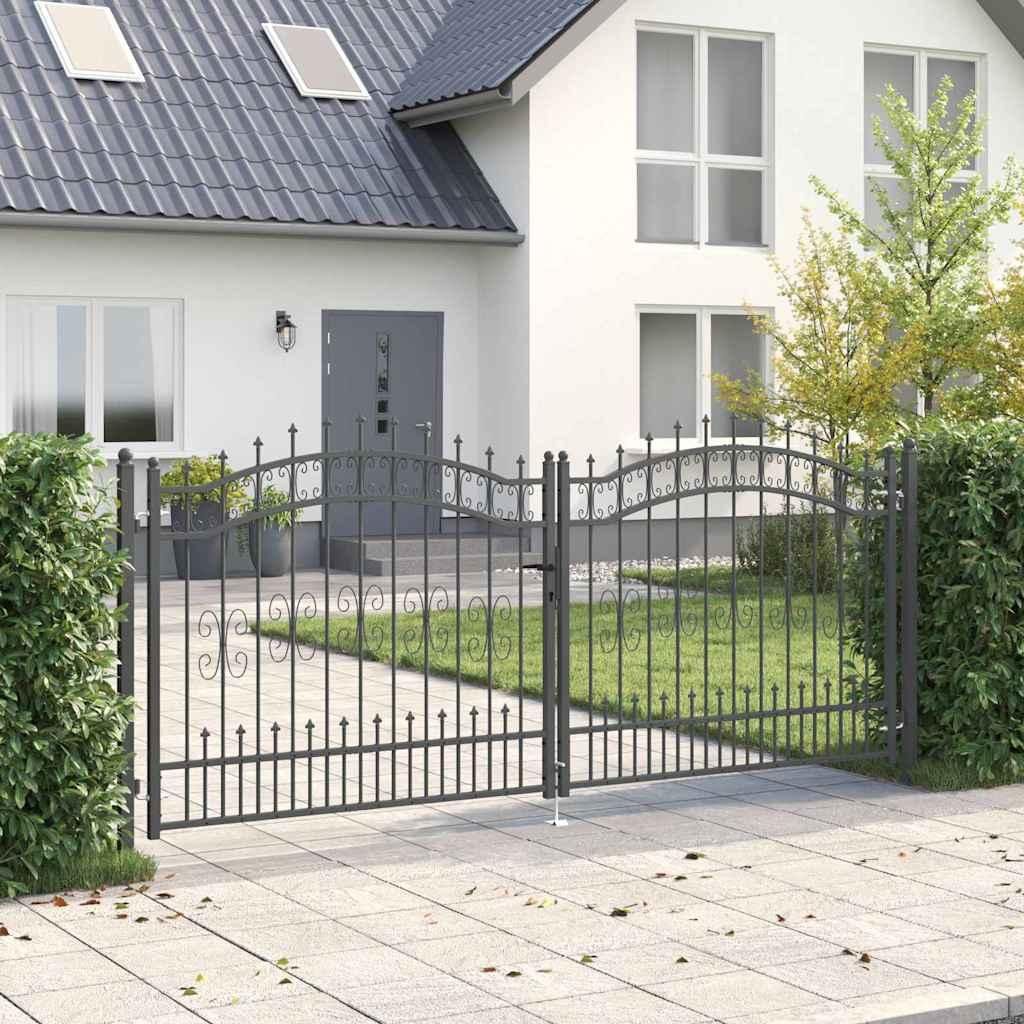 "Schlussverkauf" Zauntor - Drahtzaun - Gartenzaun - mit Speer-Top mit Schloss Grau 305x125 cm Stahl C16954