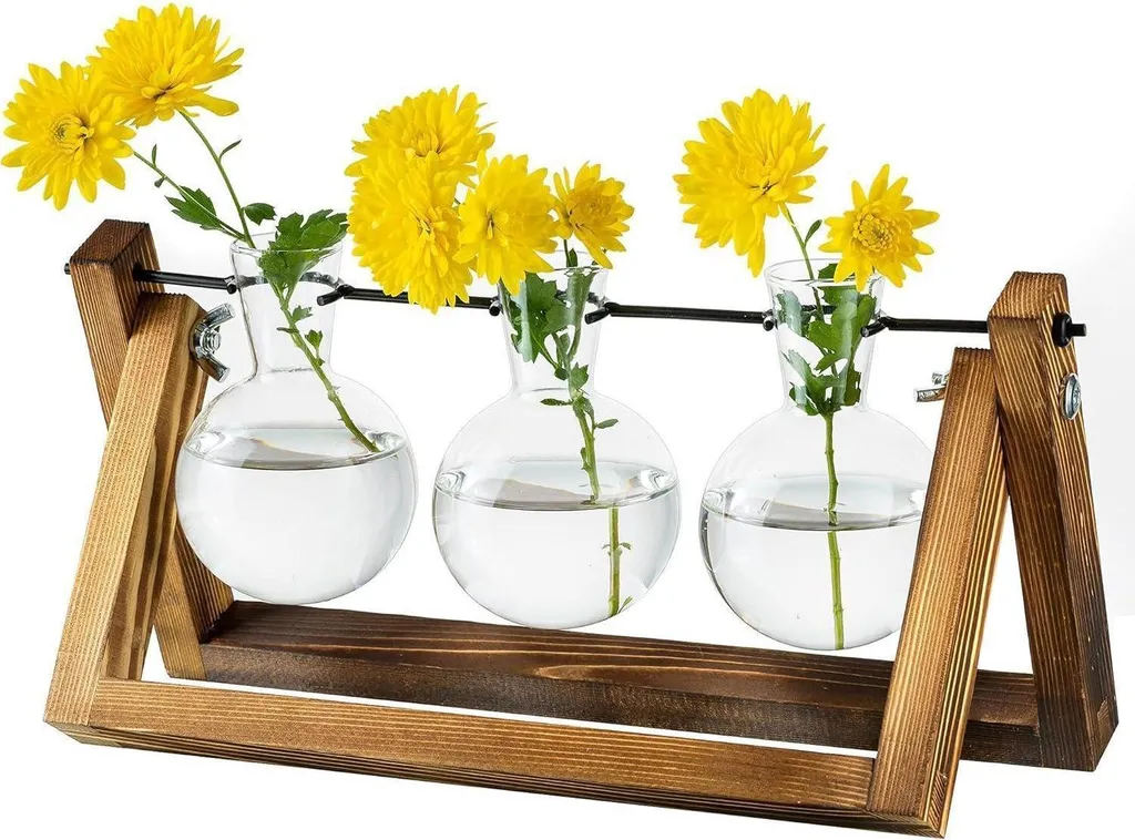 Support bois vintage avec 3 ampoules en verre pour décoration bureau