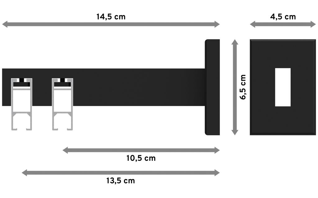 Interdeco Innenlaufstange / Gardinenstange mit Innenlauf Weiß / Schwarz, Typ Smartline Paxo (Kappe), 14x35 mm 2-läufig, 280 cm