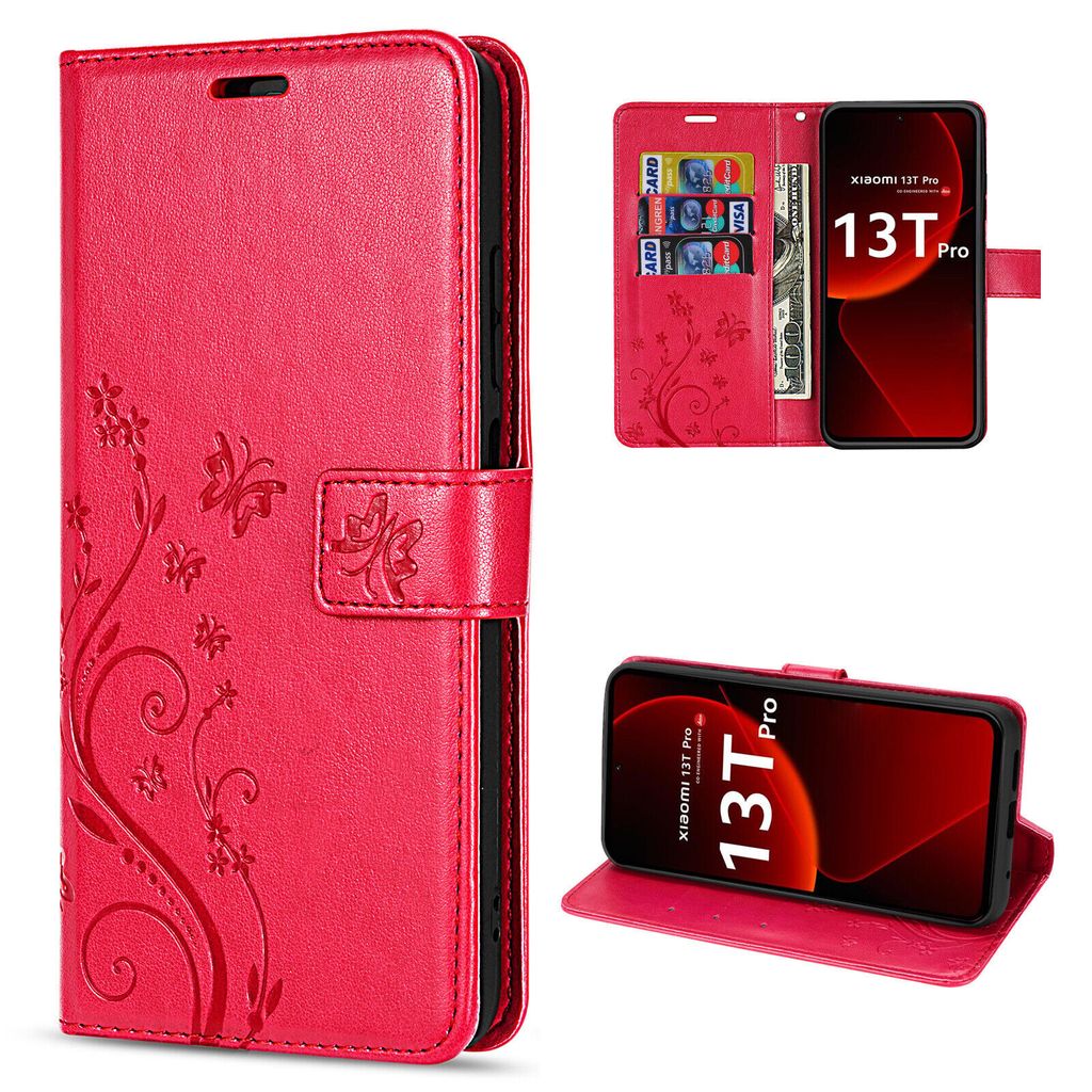 Hülle Xiaomi 13T / 13T Pro, Handy Tasche Handyhülle Wallet Case Flip Cover Etui Rot
