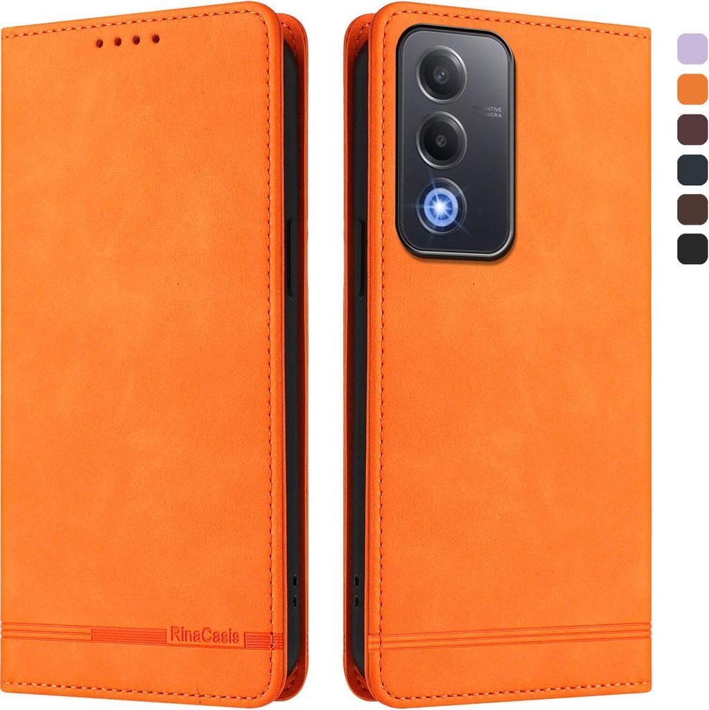 Hülle für Oppo A5/Oppo A3 Pro/Oppo A80/Oppo K12x, Retro Kunstleder Ständer Klapphülle mit Kartenfächer und Magnetische Orange