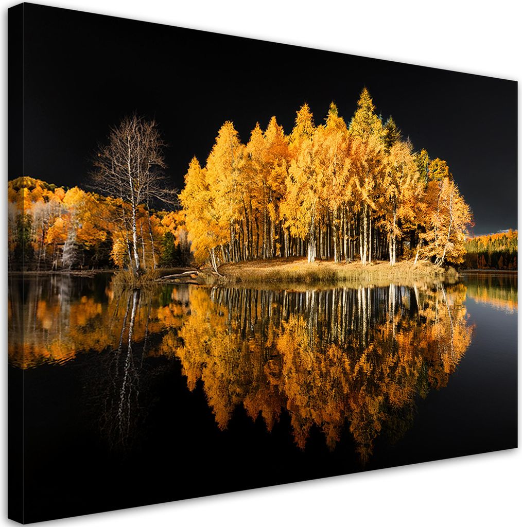 Leinwandbild Waldbäume Herbst Golden 100x70 Feeby Gold bild für die wand bereit zum aufhängen