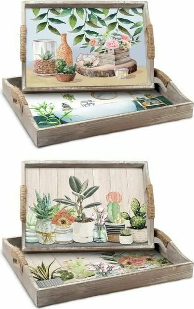 Plateau rectangulaire bicolore vert et beige en bois MDF de 40x30cm