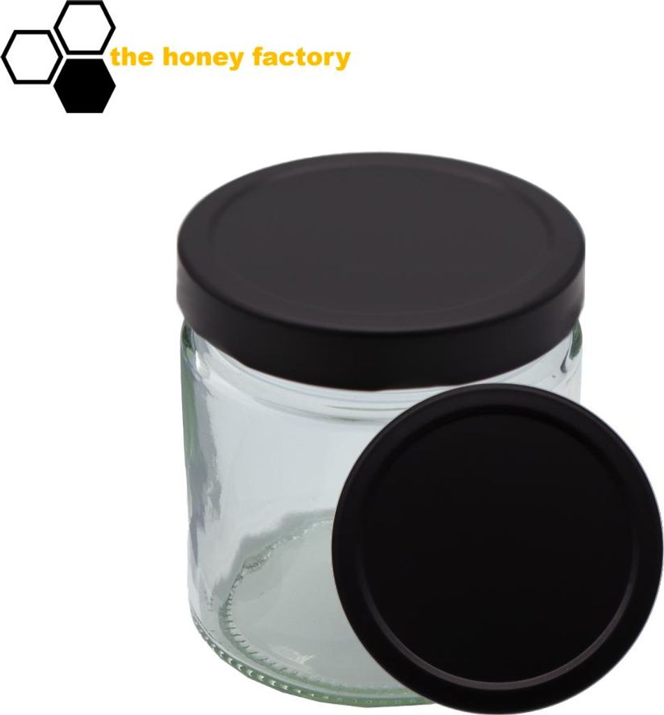 91 x HONIGGLAS DEEP Twist Off 500G im KARTON Metalldeckel MATTSCHWARZ Feinkost