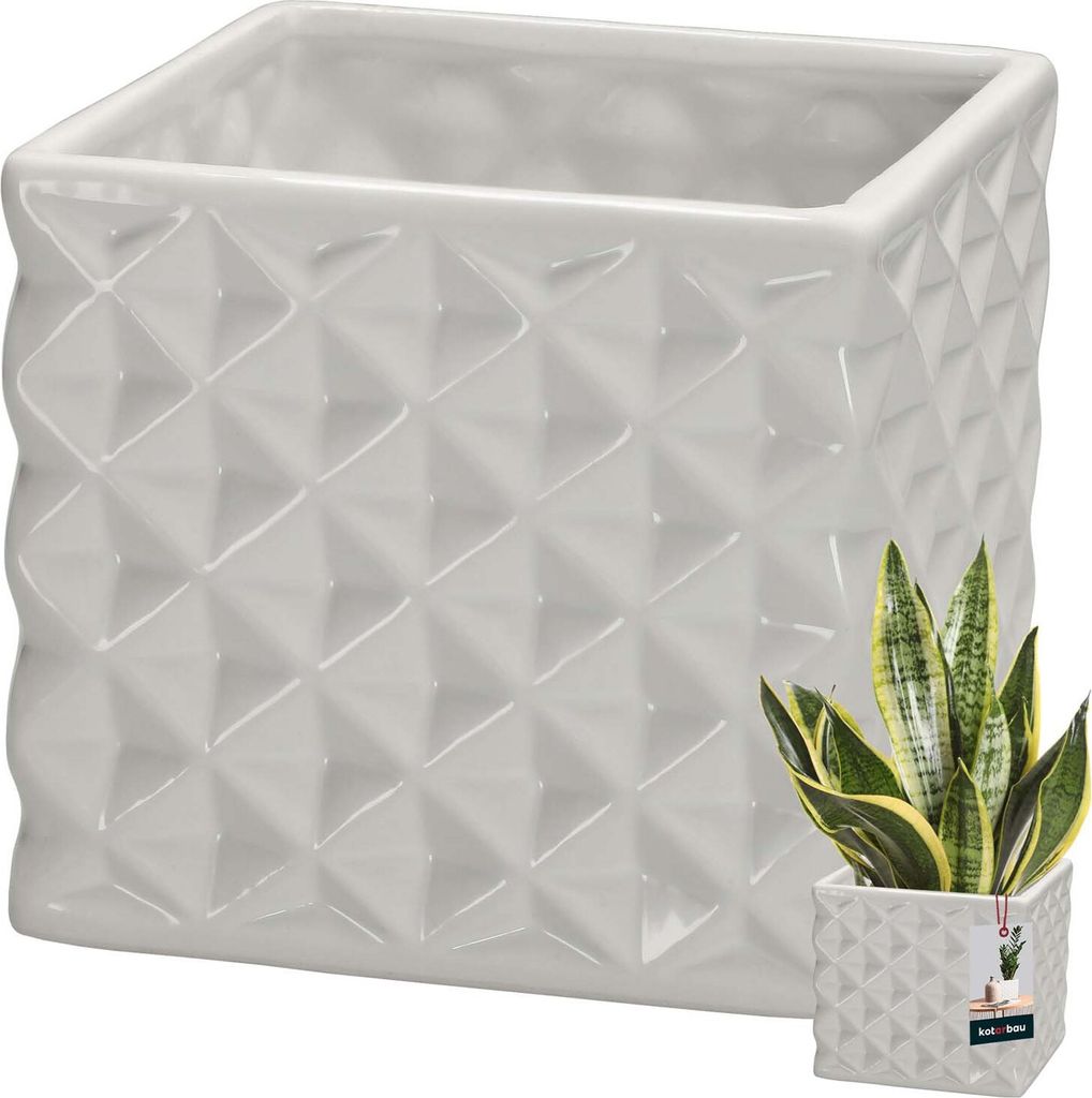 KOTARBAU Blumentopf Keramik glasiert Quadratisch Weiß 14 x 14 cm H 13 cm Übertöpfe für Zimmerpflanzen Orchideen & Sukkulenten Topf Pflanzen T...