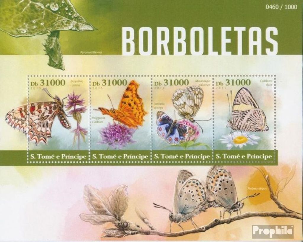 Briefmarken Sao Tome e Principe 2015 Mi 6320-6323 Kleinbogen (kompl. Ausgabe) postfrisch Schmetterlinge