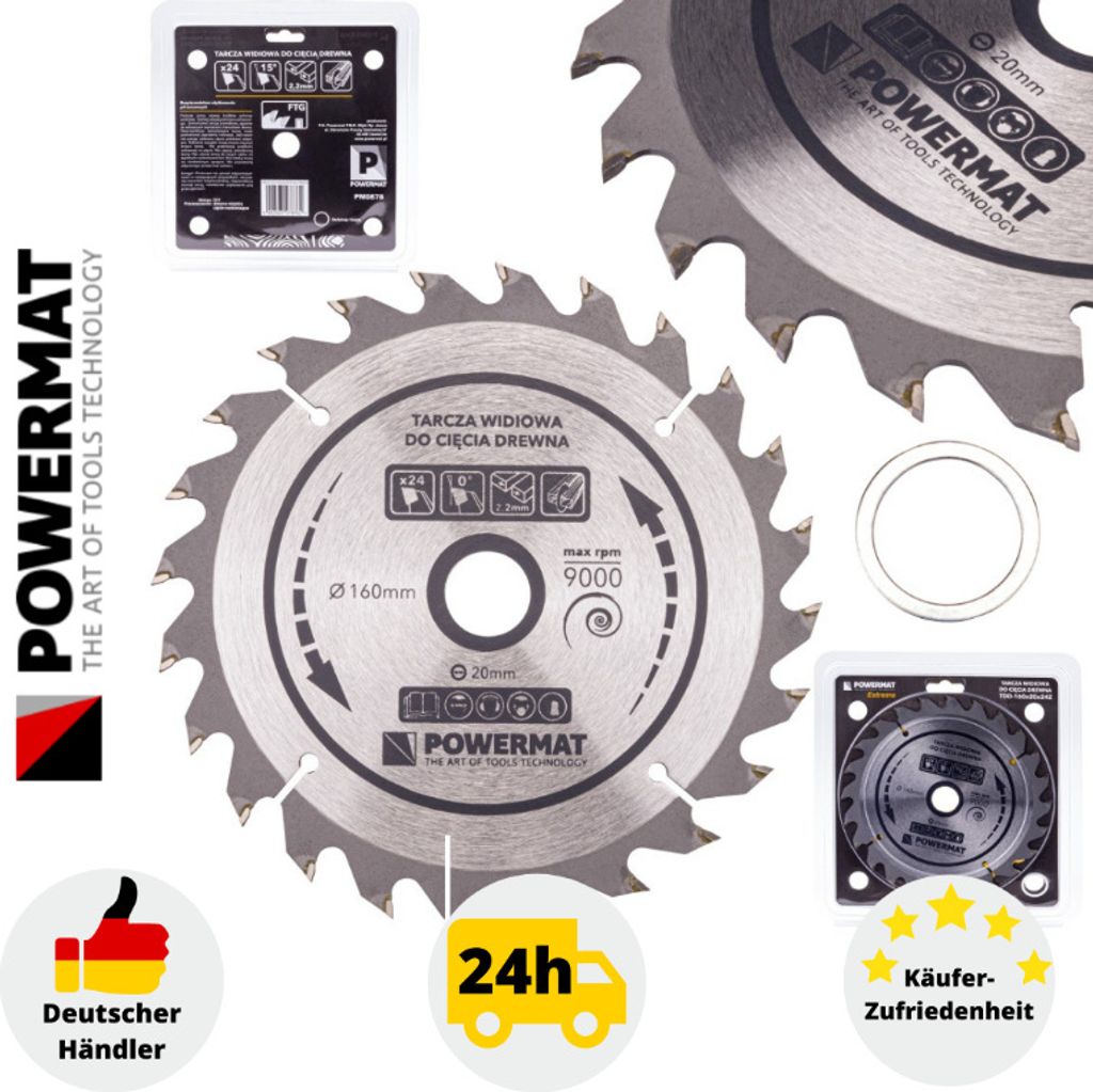 Trennscheibe Holz 160mm Sägeblatt Kreissägeblatt 24-Zahn 160x20 Reduzierring