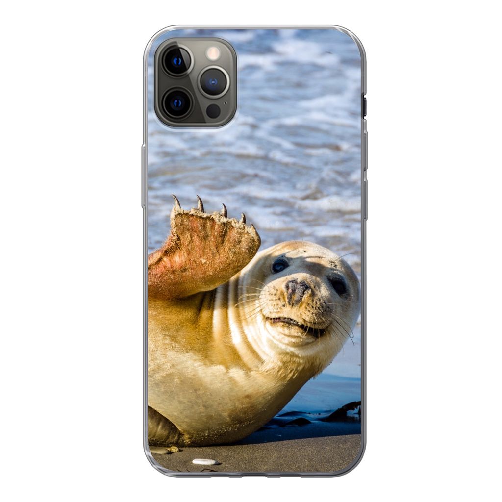 MuchoWow Handyhülle Schutzhülle Hülle für iPhone 13 Pro Max Robbe - Lustig - Schaukel - Kinder - Jungen - Mädchen - Kind Silikon Softcase Ha...