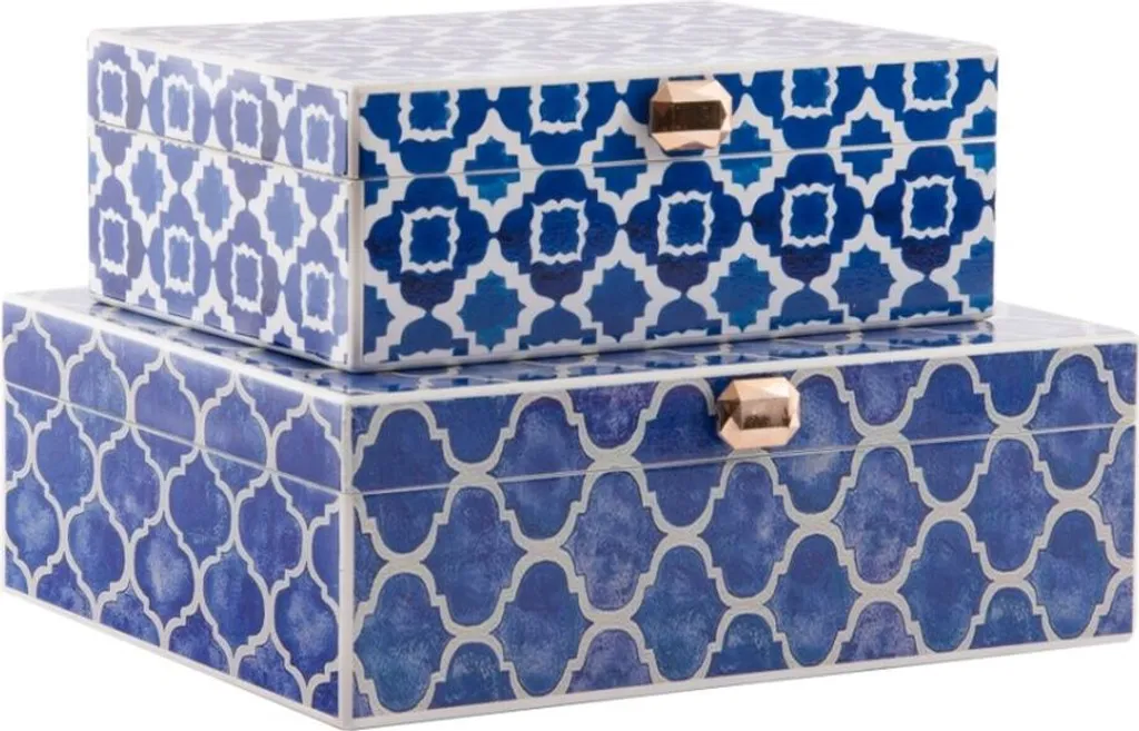 Boîte à bijoux bois bleue : protégez et triez vos colliers (Lot de 2)