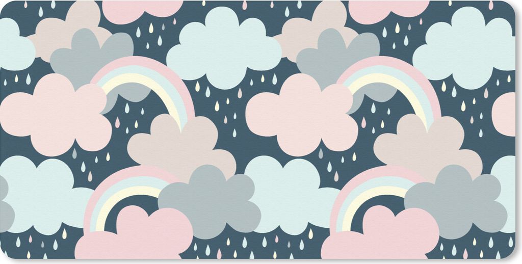 MuchoWow Mauspad Mousepad Regenbogen - Wolke - Regen - Kinder - Muster 60x30 cm - Mousepads - Maus Mat - Pad - Mausunterlage - Nachhaltig