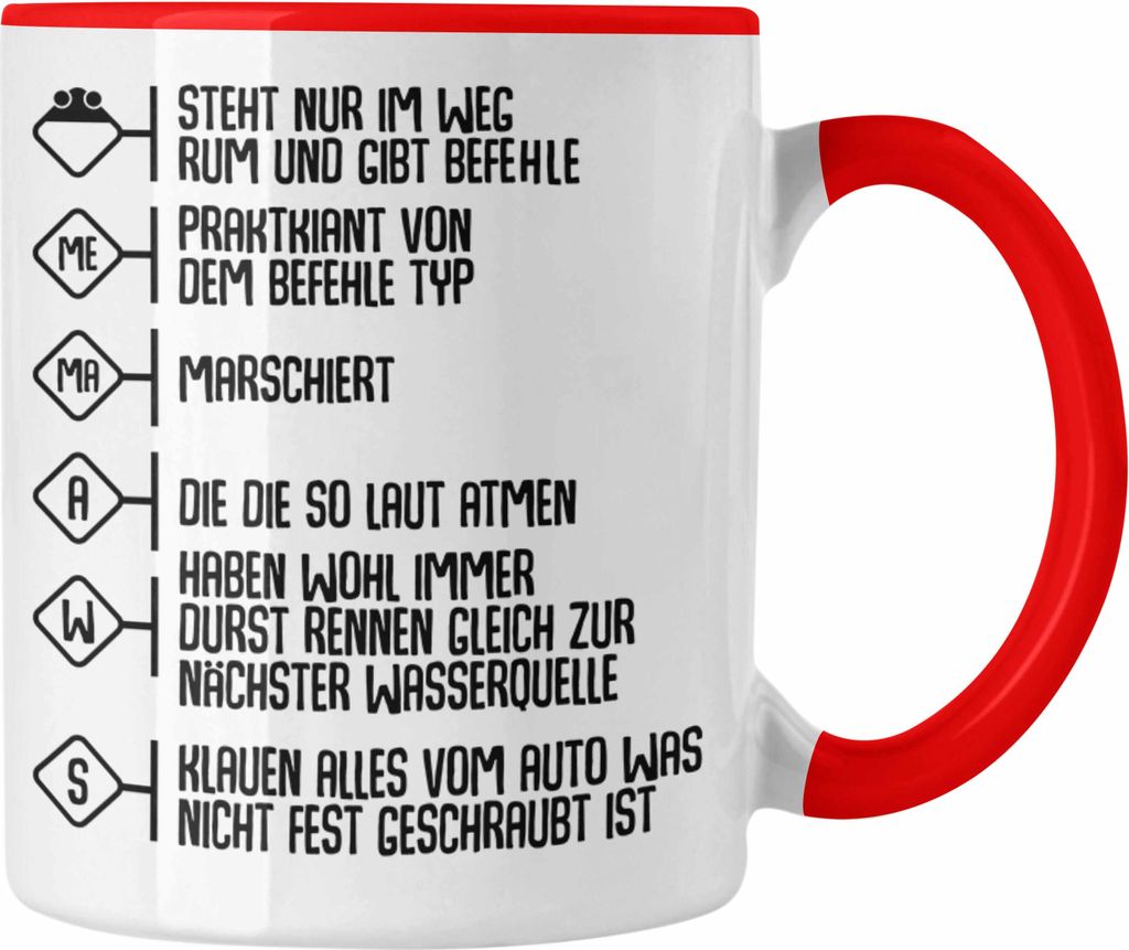 Trendation - Feuerwehr Tasse Geschenke Zubehör Lustig Einsatz Geburtstag Spruch Mann Praktikant (Rot)