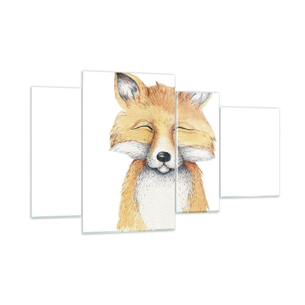 Bilder auf glas - 4 Teile - Cartoon Fuchs Kind - 120x70cm - Glasbilder - Wandbilder - Bilder - zum Aufhängen bereit - Wanddekoration aus Glas - Gl...