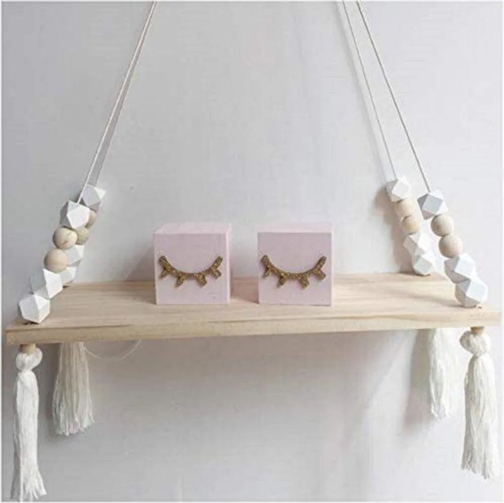 Étagère Suspendue Murale pour Chambre d'Enfant en Bois et Perles Boho Style