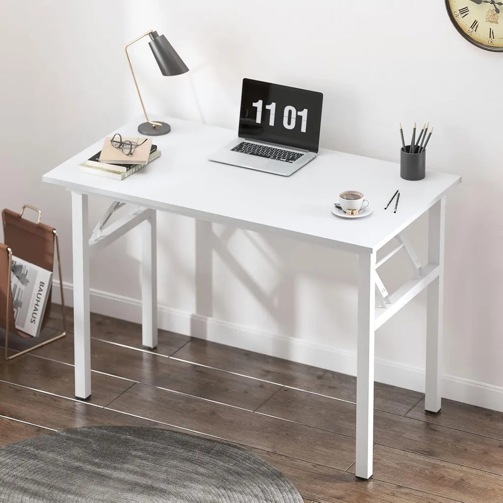 Petite table pliante 80x40 cm Blanche solution bureau sans encombrement
