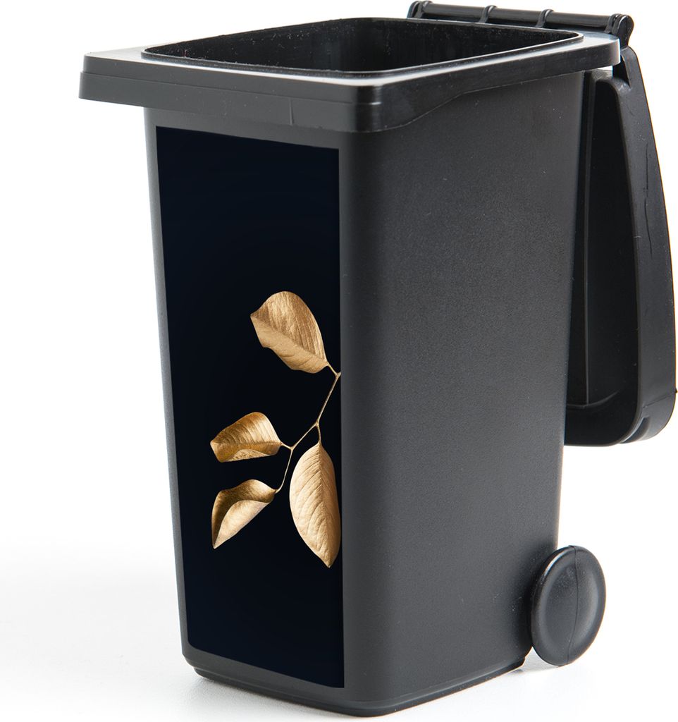 MuchoWow Mülltonnenaufkleber Blätter - Zweig - Gold - Luxus 44x98 cm - Containeraufkleber - Aufkleber - Mülltonnen-Aufkleber