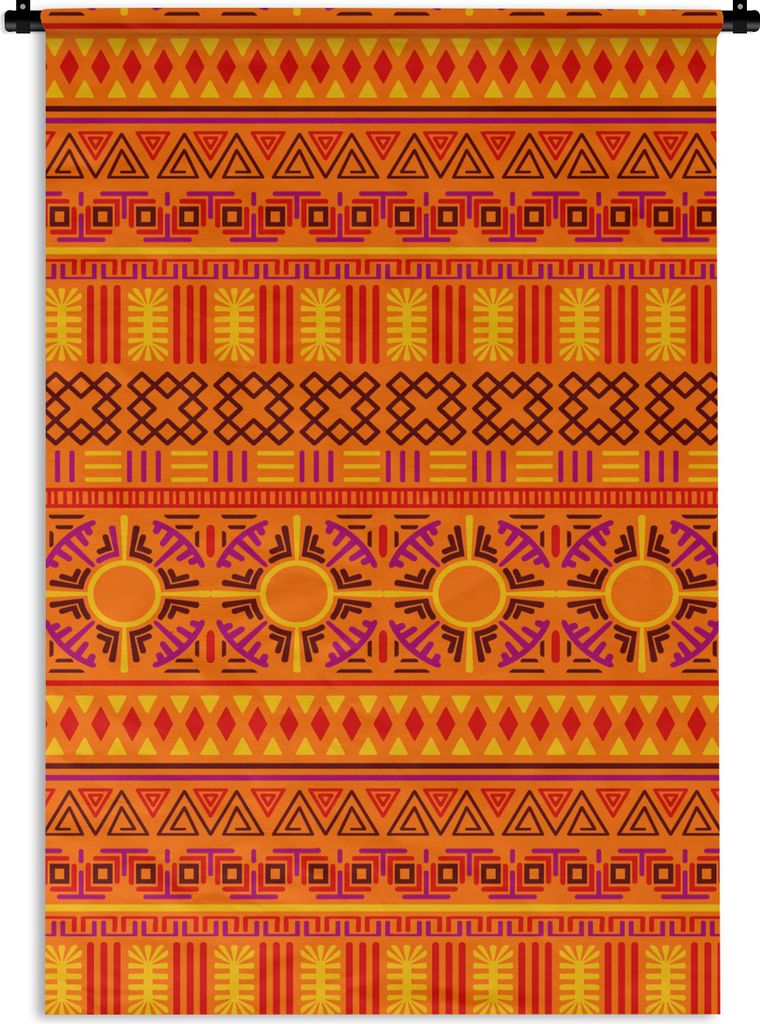 MuchoWow Wandteppich Wandbehang Muster - Orange - Sonne 90x135 cm Tapisserie Dekoration Wandtuch - Baumwolle - Wandskulptur