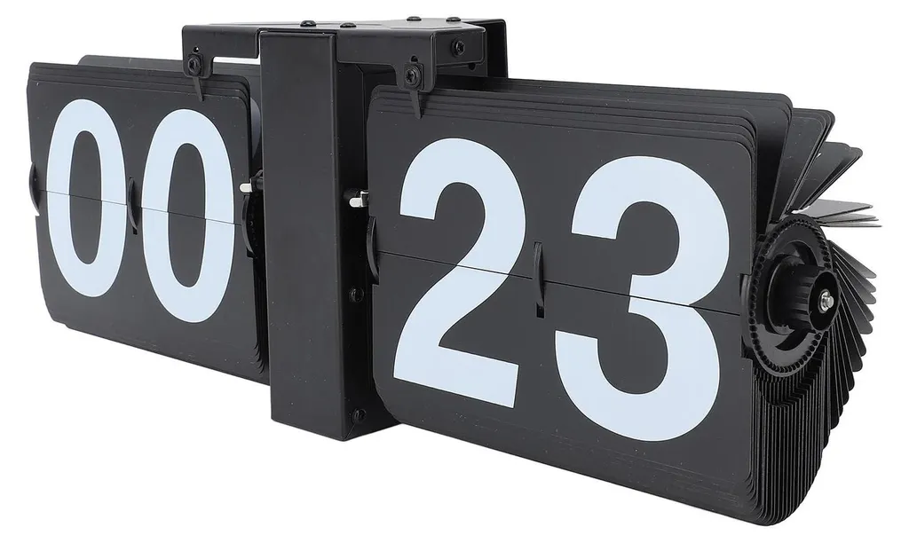 Horloge à Pose Libre Flip Clock Design Mécanique 24H en Noir et Blanc