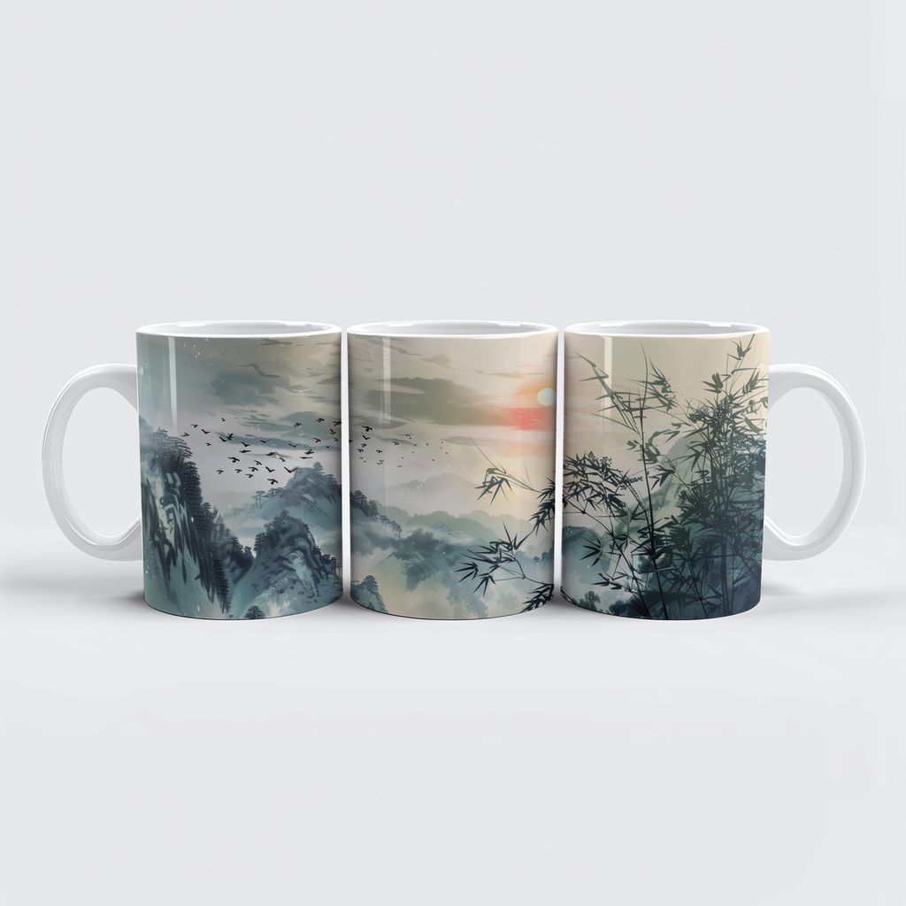 raxxa Premium-Tasse "Chinese Watercolor Bird Migration at Sunset"